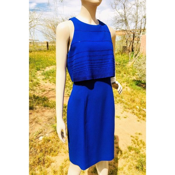 Vintage Rimini Saks Fifth Avenue Royal Blue Beaded Formal Sheath Dress S… - Picture 4 of 8